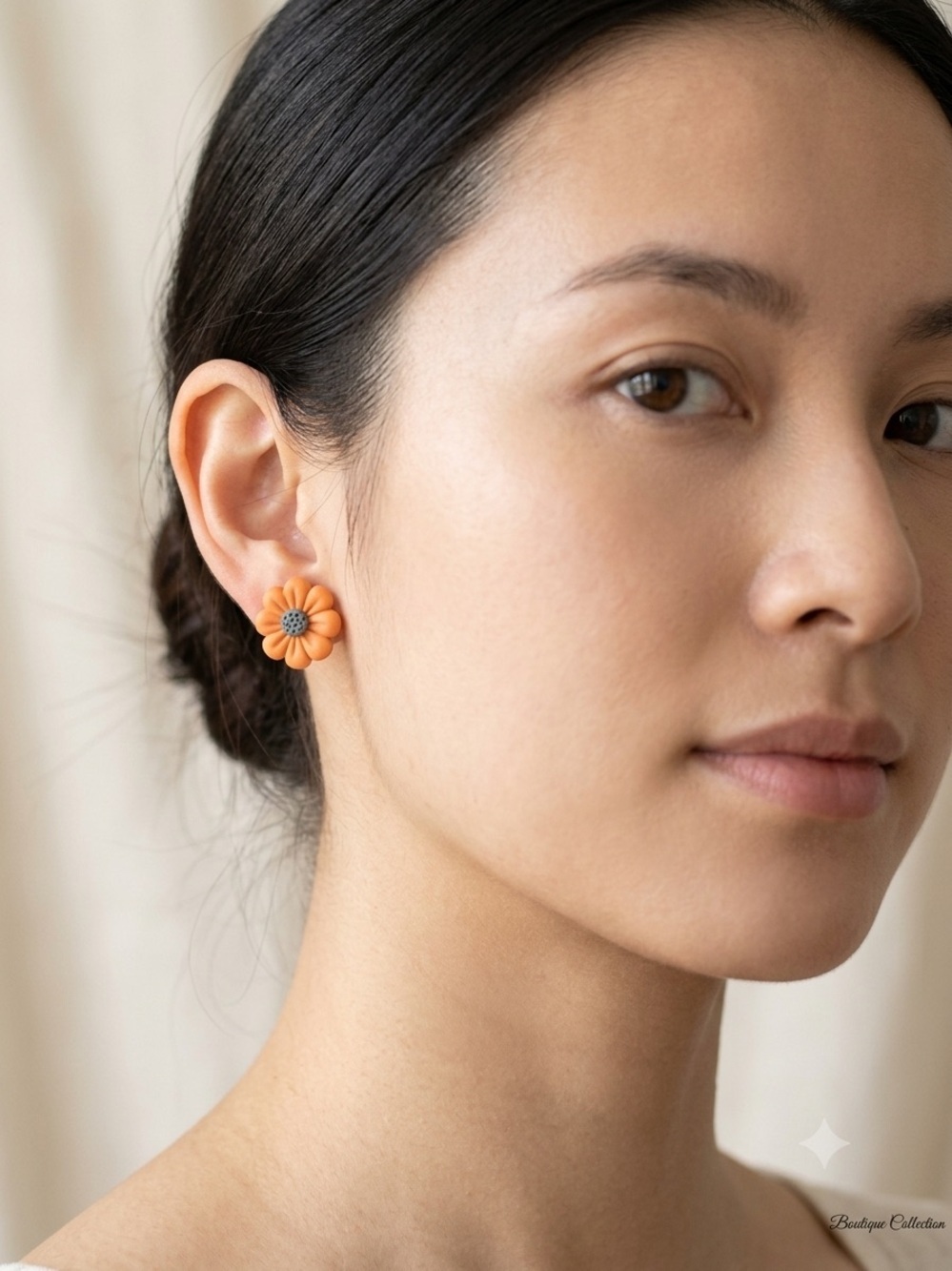 Artisan Terracotta Flower Stud Earrings | Minimalist Clay Floral Studs